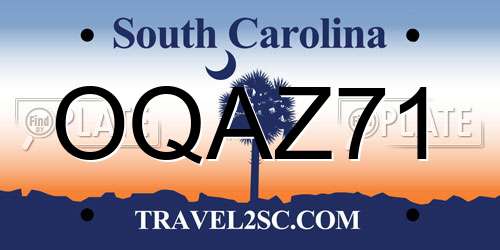 OQAZ71 South Carolina License Plate