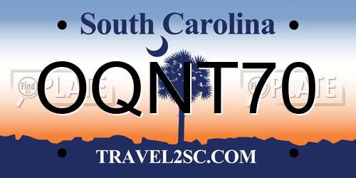 OQNT70 South Carolina License Plate
