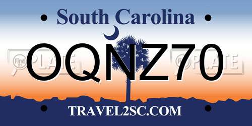 OQNZ70 South Carolina License Plate