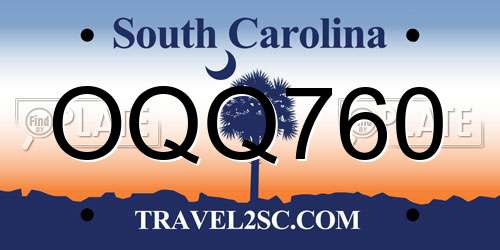 OQQ760 South Carolina License Plate