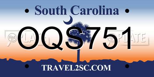 OQS751 South Carolina License Plate