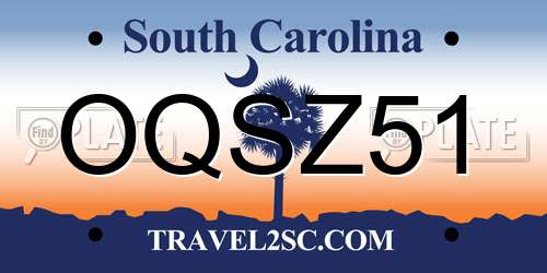 OQSZ51 South Carolina License Plate