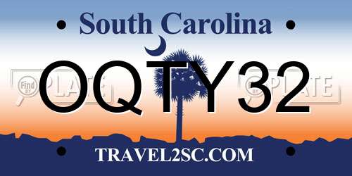 OQTY32 South Carolina License Plate