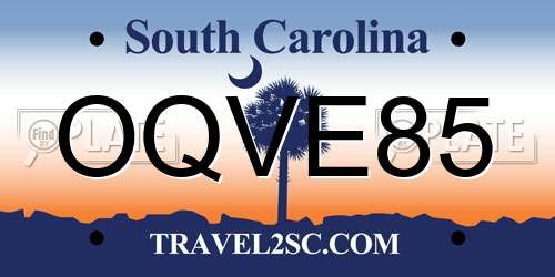 OQVE85 South Carolina License Plate