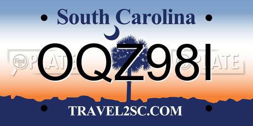 OQZ98I South Carolina License Plate