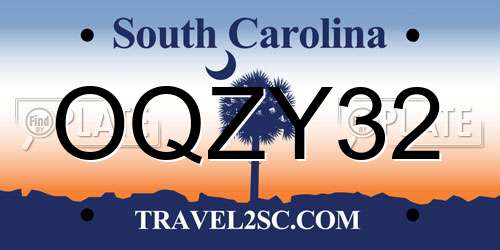 OQZY32 South Carolina License Plate