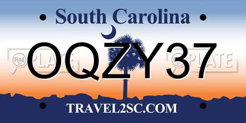 OQZY37 South Carolina License Plate