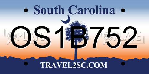 OS1B752 South Carolina License Plate