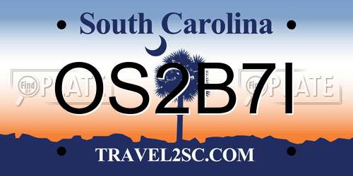 OS2B7I South Carolina License Plate