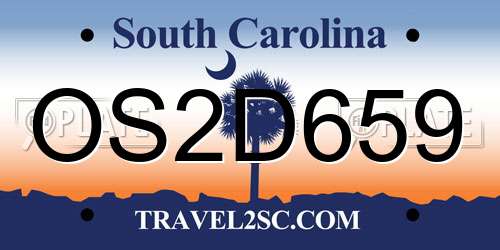 OS2D659 South Carolina License Plate