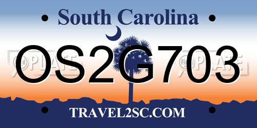 OS2G703 South Carolina License Plate