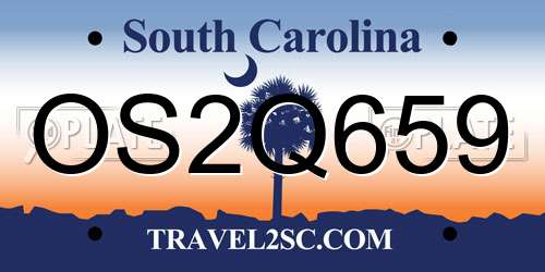 OS2Q659 South Carolina License Plate