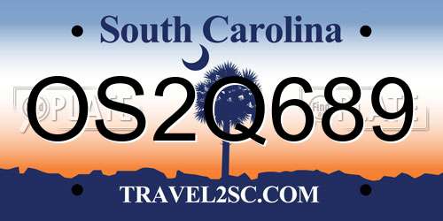 OS2Q689 South Carolina License Plate