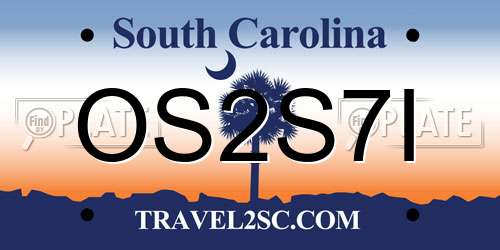 OS2S7I South Carolina License Plate