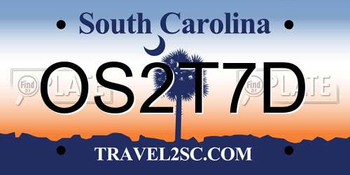 OS2T7D South Carolina License Plate