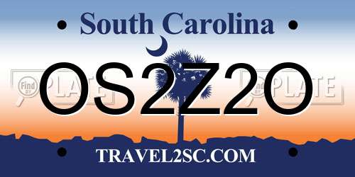 OS2Z2O South Carolina License Plate