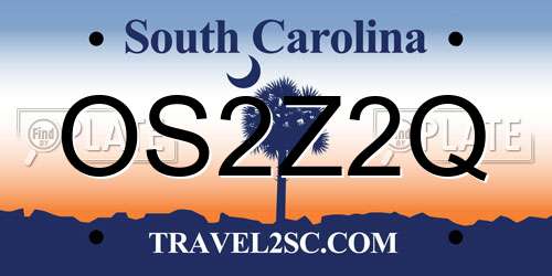 OS2Z2Q South Carolina License Plate