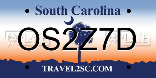 OS2Z7D South Carolina License Plate