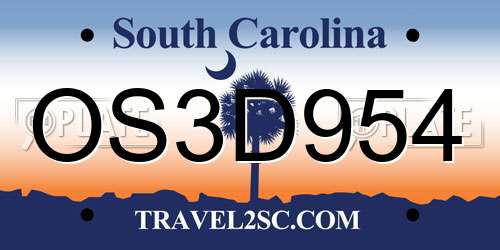 OS3D954 South Carolina License Plate