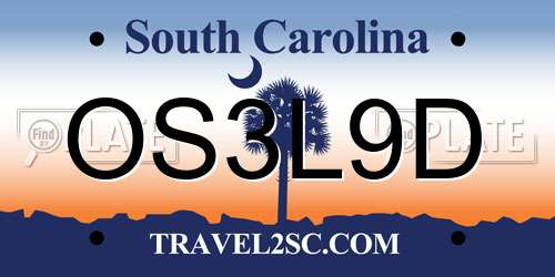 OS3L9D South Carolina License Plate