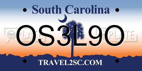 OS3L9O South Carolina License Plate