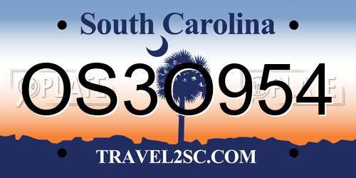 OS3O954 South Carolina License Plate