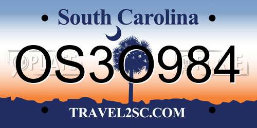 OS3O984 South Carolina License Plate