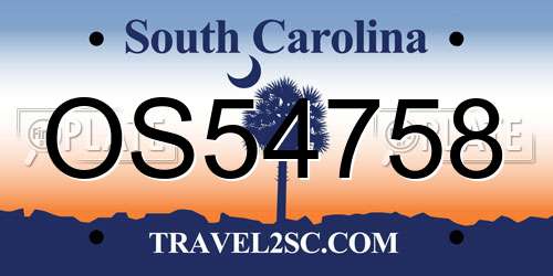 OS54758 South Carolina License Plate