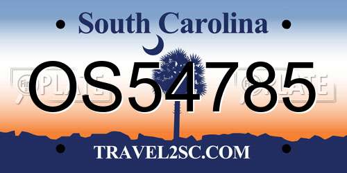 OS54785 South Carolina License Plate