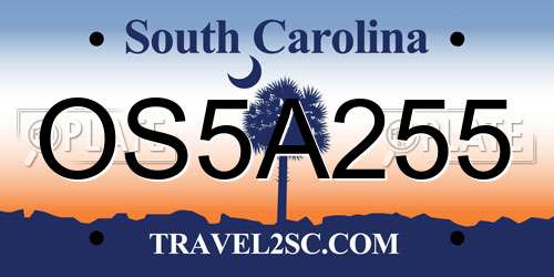 OS5A255 South Carolina License Plate