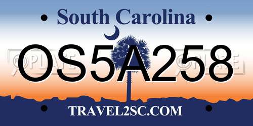 OS5A258 South Carolina License Plate