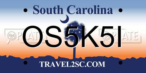 OS5K5I South Carolina License Plate