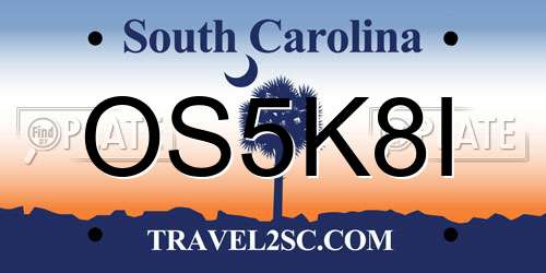 OS5K8I South Carolina License Plate