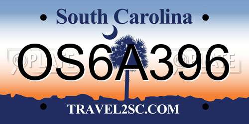 OS6A396 South Carolina License Plate