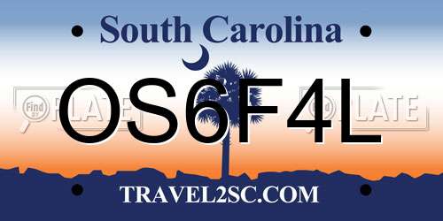 OS6F4L South Carolina License Plate