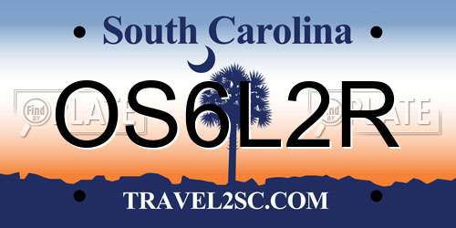 OS6L2R South Carolina License Plate