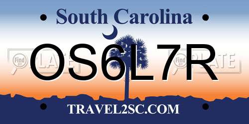 OS6L7R South Carolina License Plate
