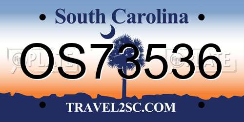OS73536 South Carolina License Plate