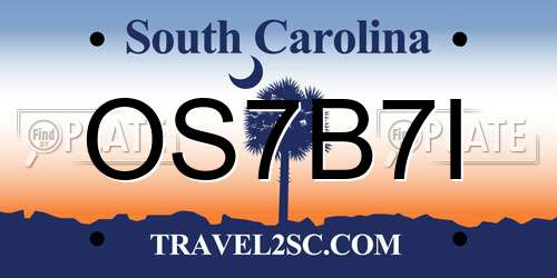 OS7B7I South Carolina License Plate