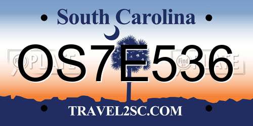 OS7E536 South Carolina License Plate