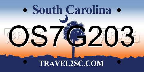 OS7G203 South Carolina License Plate