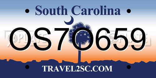 OS7O659 South Carolina License Plate