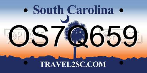 OS7Q659 South Carolina License Plate