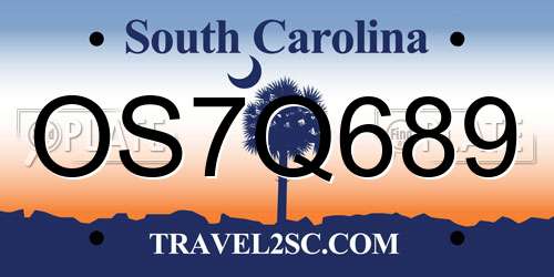 OS7Q689 South Carolina License Plate