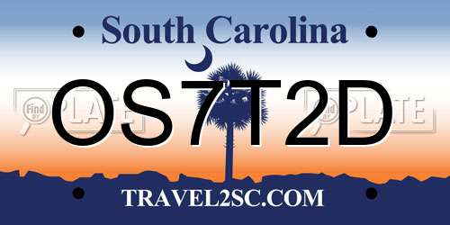 OS7T2D South Carolina License Plate