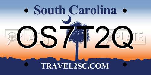 OS7T2Q South Carolina License Plate