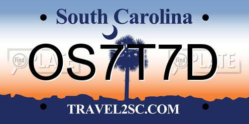 OS7T7D South Carolina License Plate