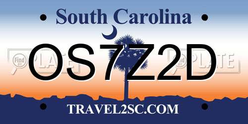 OS7Z2D South Carolina License Plate