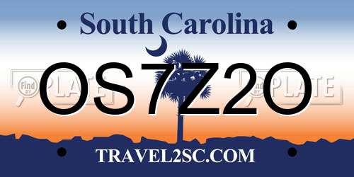 OS7Z2O South Carolina License Plate