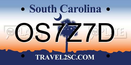 OS7Z7D South Carolina License Plate